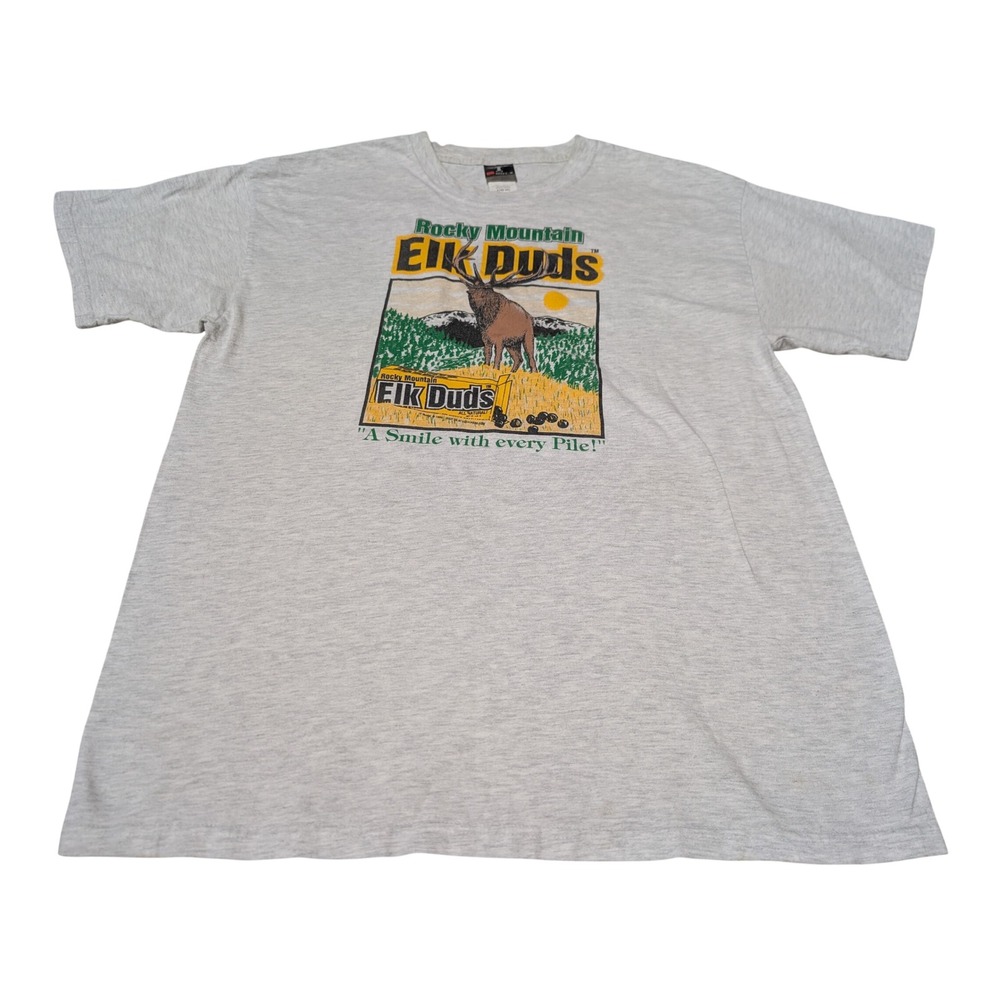 Hanes T Shirt Mens L Gray Rocky Mountain Elk Duds Vintage Beefy-T Graphic‎